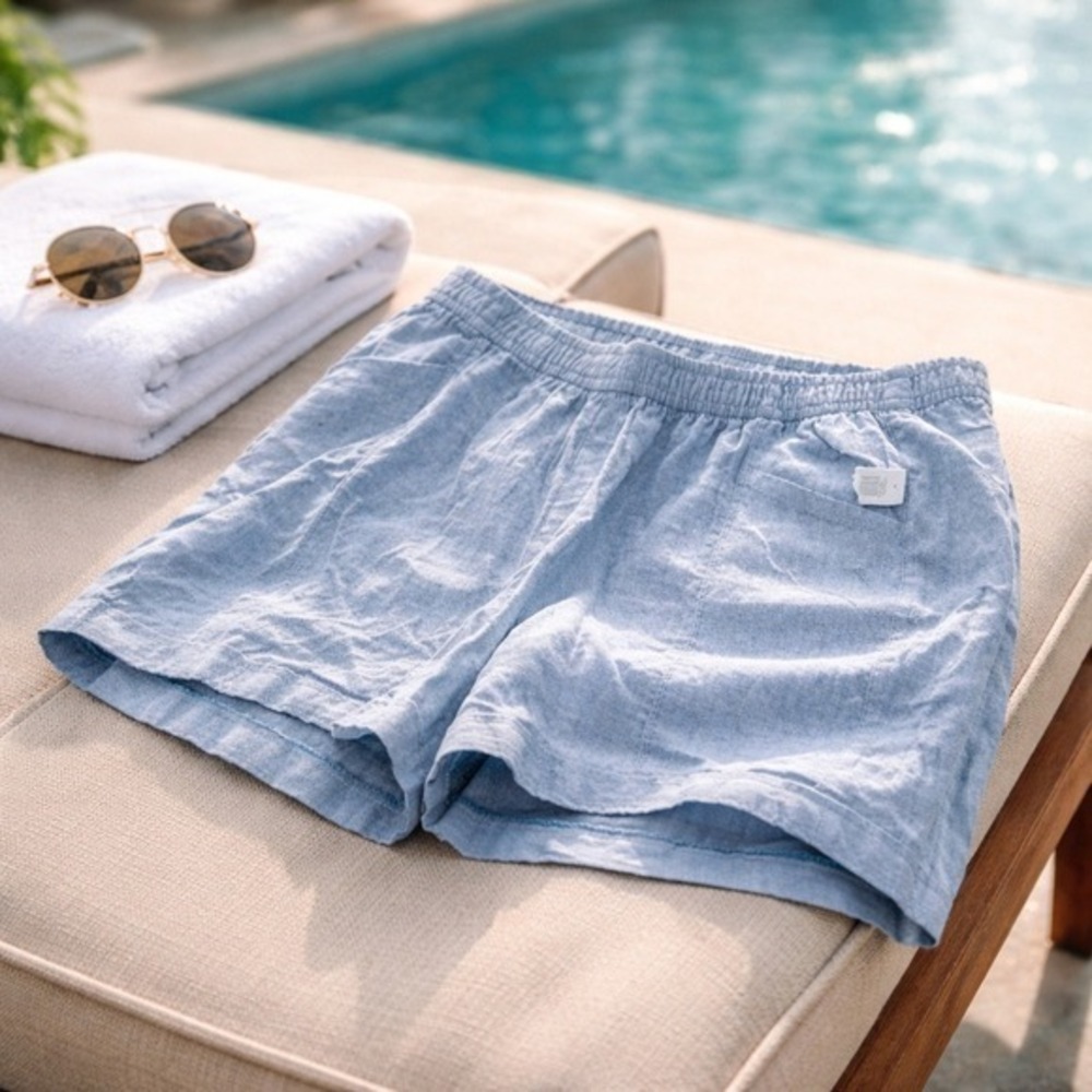 Old‎ Navy 2X High-Rise Linen Blend Shorts Elastic Waist Casual Blue XXL NWT